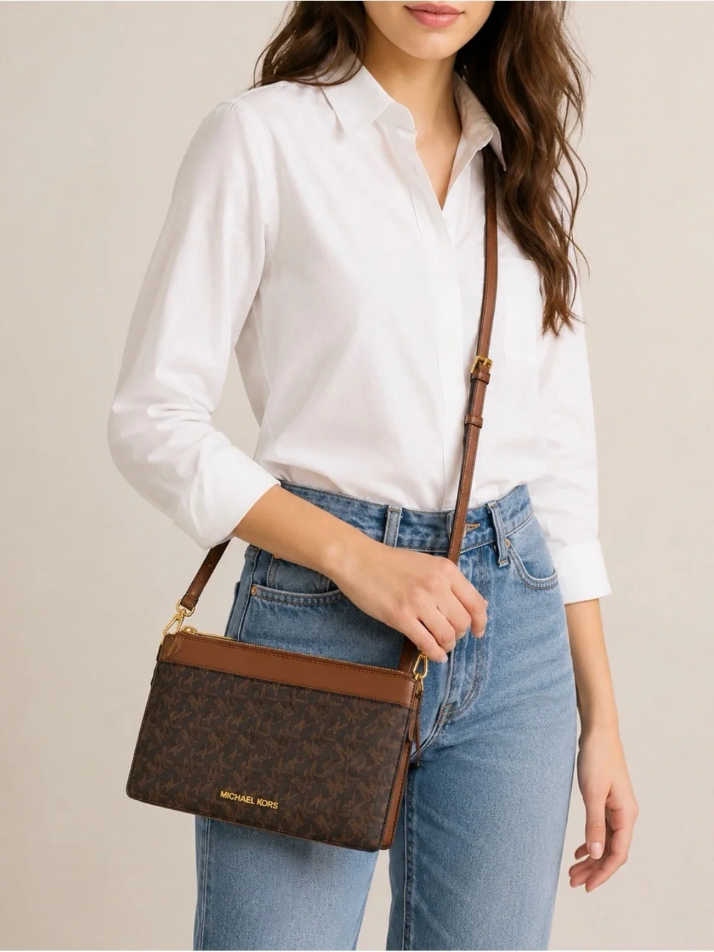 Michael Kors Brown/Black Signature Logo Crossbody
